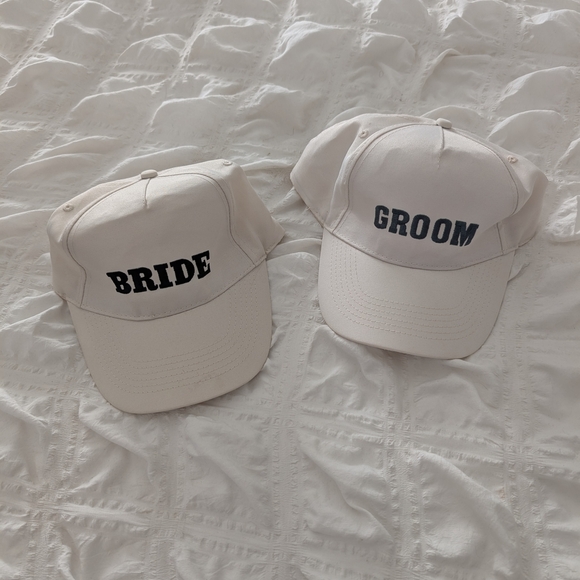 Bride and Groom White Caps - Picture 1 of 2